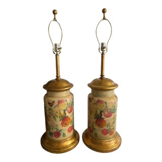 Pair of Crackled Painted Metal Jars Adapted as Lamps on Wood Bases, Late 20th Century For Sale
