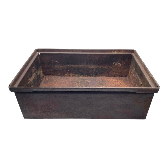 Antique Ase. Co Aurora Il Steel Metal American Industrial 18.75" Stackable Storage Bin For Sale