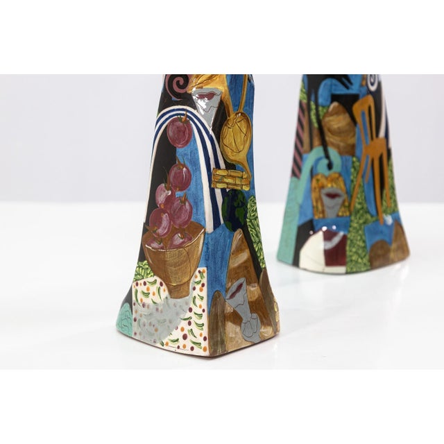 Robert Lipnick Candlestick Holders 1994 Signed Hand Painted Pottery Postmodern For Sale In Detroit - Image 6 of 7