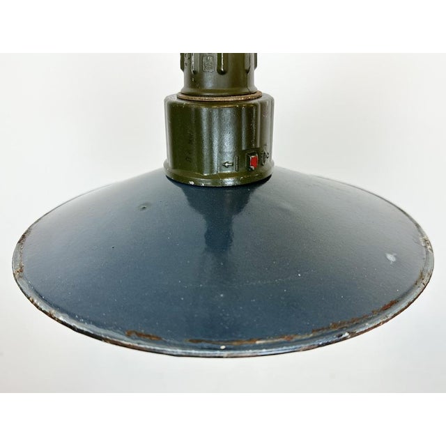 Industrial Blue Enamel Military Pendant Lamp with Cast Aluminium Top, 1960s For Sale - Image 4 of 16