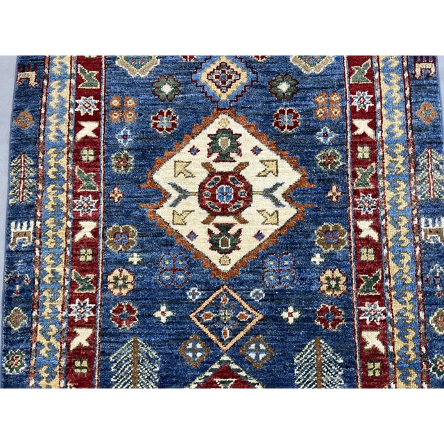 Blue Kazak Style Tribal Runner Rug - 2'9" X 10'3" For Sale - Image 6 of 11
