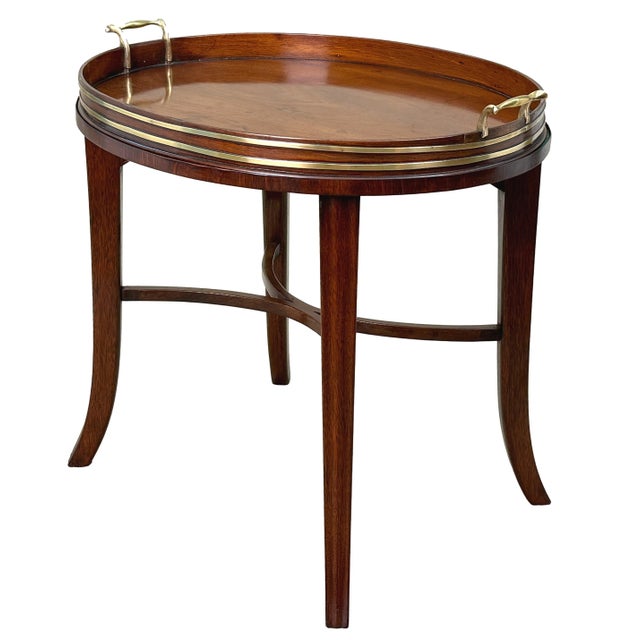 Georgian Mahogany Oval Tray on Stand with Brass Bound Decoration, 1800 For Sale - Image 4 of 13