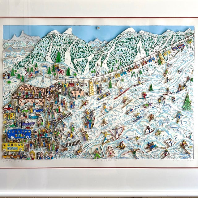 Vintage James Rizzi 3D Layered Serigraph Art “Ski Weekend” -1986 -Signed -Numbered 23/150 -professionally framed...