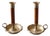 Mid-Century Modern Brass and Wood Chamber Candlesticks with Ring Handle, 1950, Set of 2 For Sale