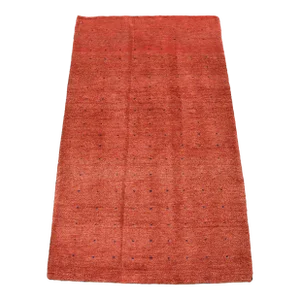 Gabbeh Rug 2’11” X 5′ Red Wool Contemporary Hand-Knotted Carpet