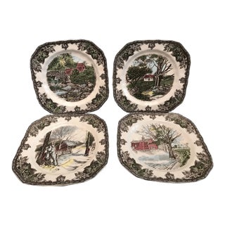 Vintage Mid-Century Modern Johnson Bros Friendly Village Square Plates - Set of 4 For Sale
