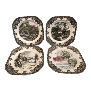 Vintage Mid-Century Modern Johnson Bros Friendly Village Square Plates - Set of 4