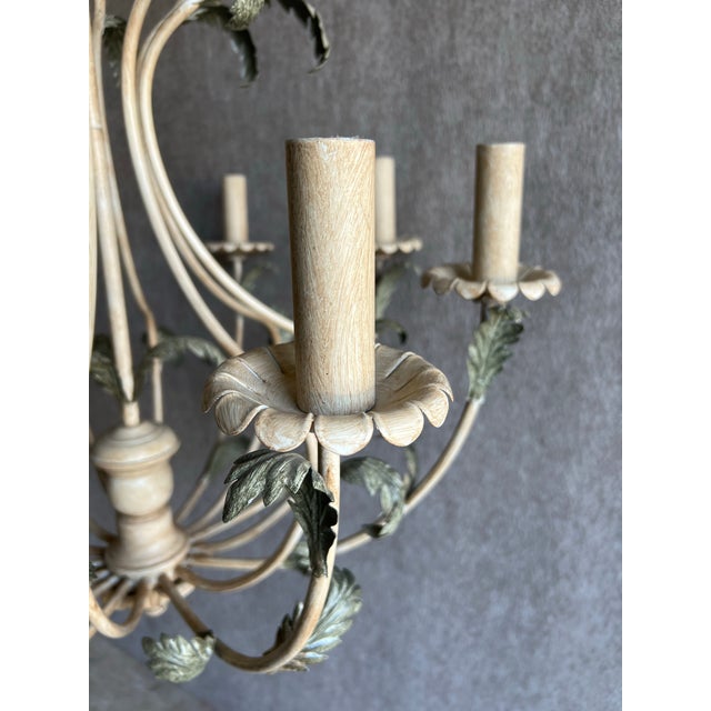 Metal Vintage Late 20th Century Italian Green Acanthus Leaves 8 Light Tole Chandelier For Sale - Image 7 of 12