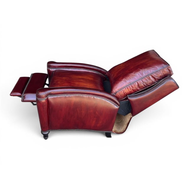 Pair of Vintage English Wingback Recliners in Burgundy Oxblood Leather For Sale - Image 13 of 16