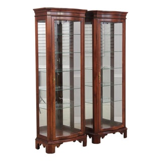 Pair Jasper Cherry 1 Door Glass Curio Display Cabinets For Sale