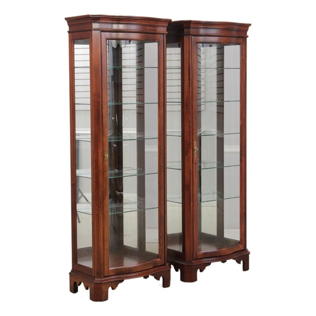 Pair Jasper Cherry 1 Door Glass Curio Display Cabinets For Sale