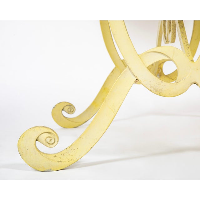 Painted steel and iron able attributed to Dorothy Draper. Rare, unusual and possibly unique, the steel top painted in faux...