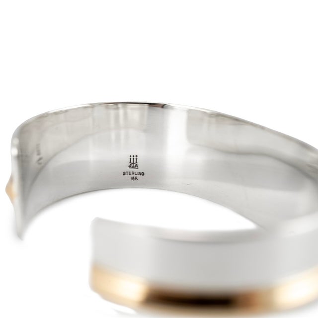 James Avery 14k Yellow Gold 925 Silver Sleek Central Gold Cuff Bangle Bracelet For Sale In Houston - Image 6 of 8