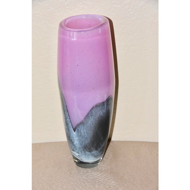 Vilniaus Stiklo Studija Lithuania Handblown Studio Art Glass Flower Vase For Sale - Image 4 of 7