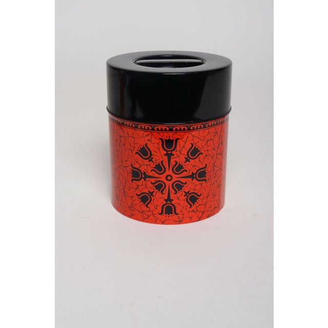 Mid-Century Modern Set of Three Japanese Modern Nesting Canisters With Red and Black Floral Decoration For Sale - Image 3 of 18