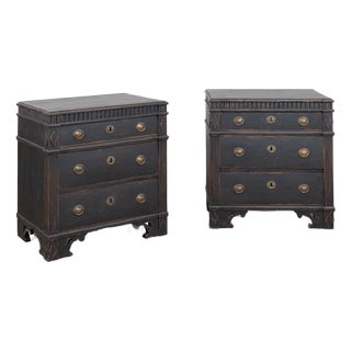 Pair, 19th Century Black Painted Swedish Gustavian Chest of Three Drawers For Sale