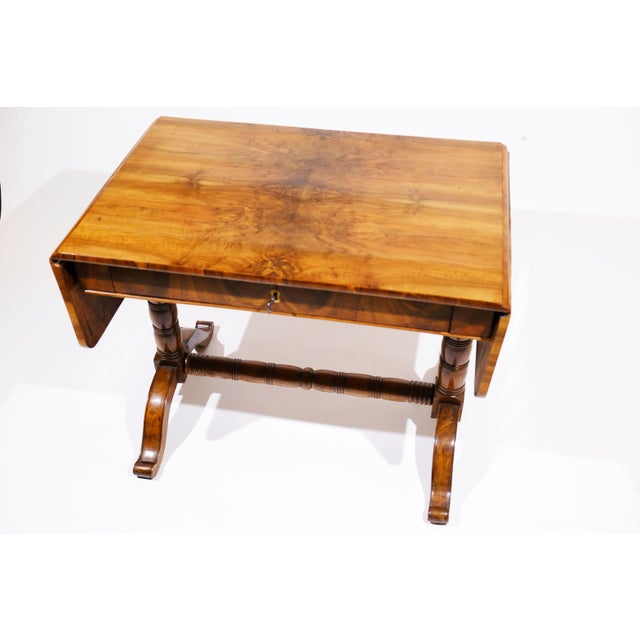 Biedermeier Biedermeier Drop Leaf Table, Desert Table or Small Desk - Walnut Book-Matched For Sale - Image 3 of 8