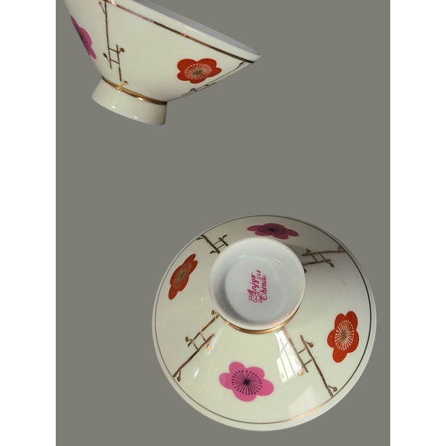 Mid-Century Modern Mid-Century Modern Vintage Pair of Asian Japanese Anjyo Painted Floral Rice Bowls For Sale - Image 3 of 5