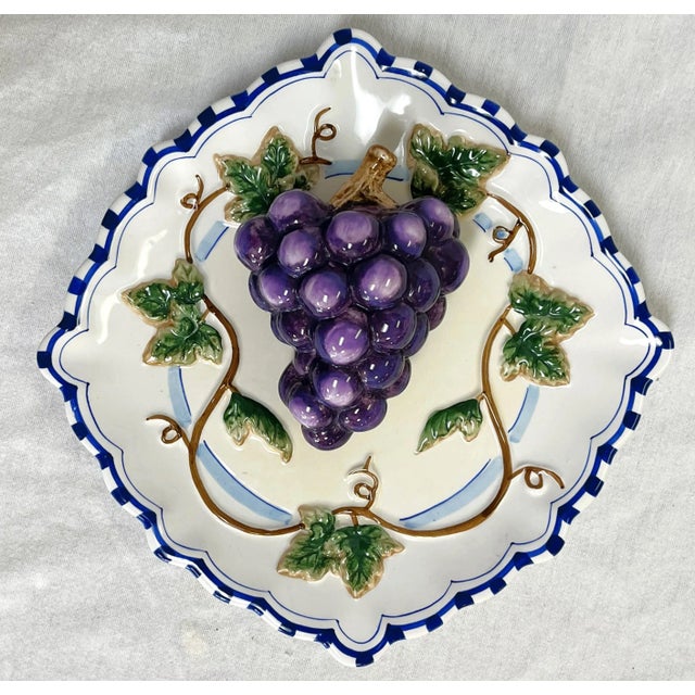 Vintage Bella Casa by Ganz Decorative Majolica Ceramic Grape Plate For Sale - Image 9 of 12