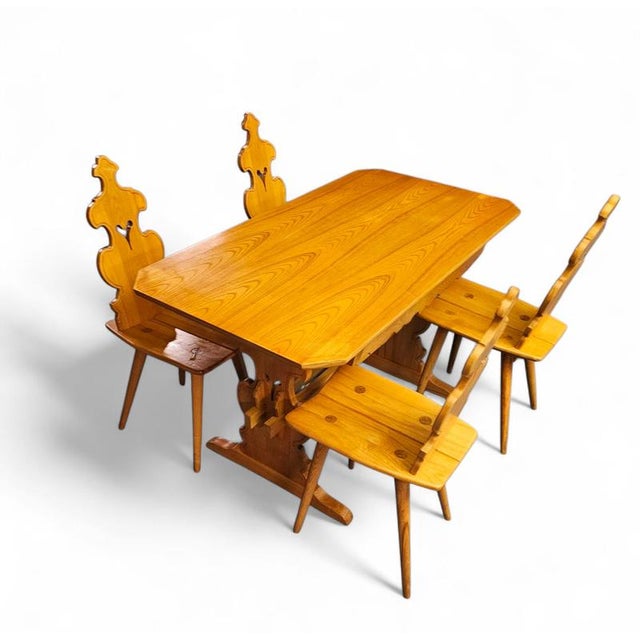 Wood Tiroler Chairs and Table Set from Cepelia, Poland, 1960s, Set of 5 For Sale - Image 7 of 18