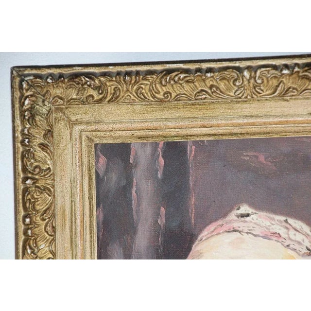 Wood Vintage Oil on Canvas a Portrait Painting of a Young Girl For Sale - Image 7 of 13
