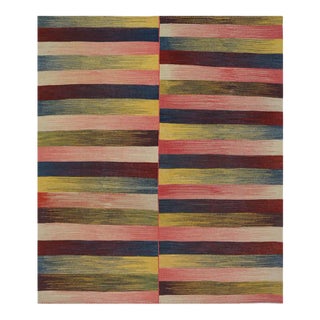 Handwoven Flatweave Stripe Pattern Scandinavian Style Persian Kilim Area Rug 5’5″ X 6’5″ For Sale