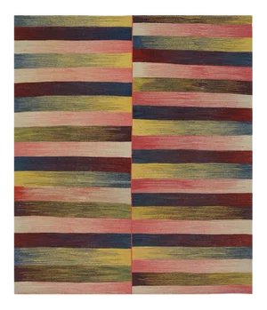 Handwoven Flatweave Stripe Pattern Scandinavian Style Persian Kilim Area Rug 5’5″ X 6’5″