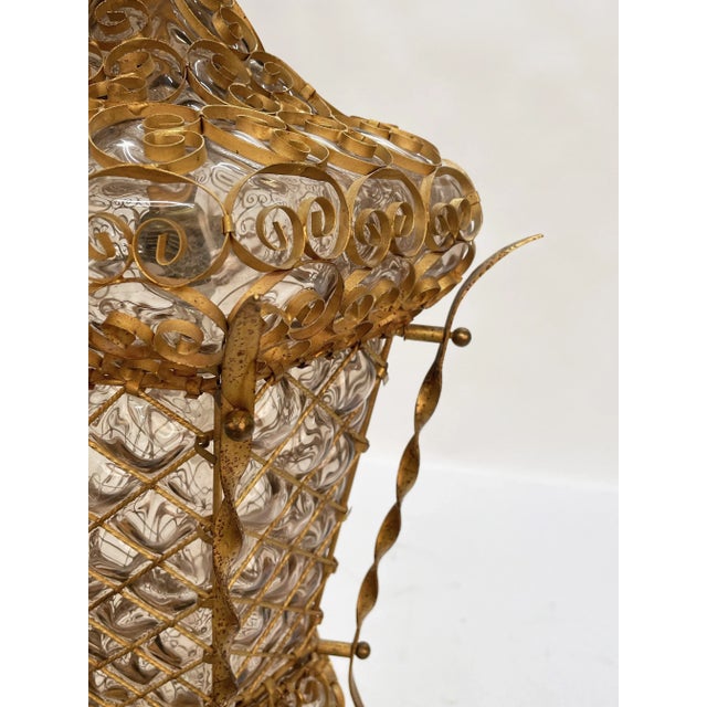Mid-Century Venetian Mouth-Blown Glass Lantern in Gold Painted Metal Frame, 1940s For Sale - Image 16 of 18