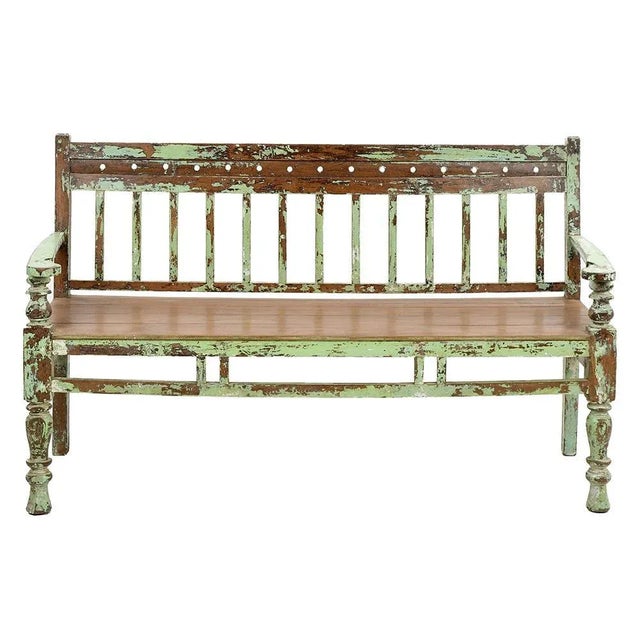 Vintage Brown Teak Bench For Sale - Image 3 of 7