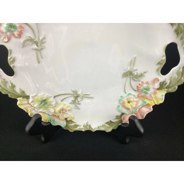 Art Nouveau Early 20th Century Weimar Germany Porcelain Floral in Relief Platter For Sale - Image 3 of 6