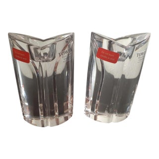 Pair of 1970s Towle Clear Crystal Made in Austria Candle Holders For Sale