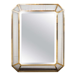 1970s Italian Glass Rod and Brass Framed Mirror Attributed to Fontana Arte For Sale