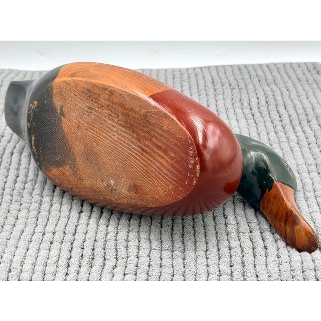 Vintage Hand-Carved Hand-Painted Wooden Mallard Duck Decoy Folk Art Lodge Decor For Sale In Palm Springs - Image 6 of 9