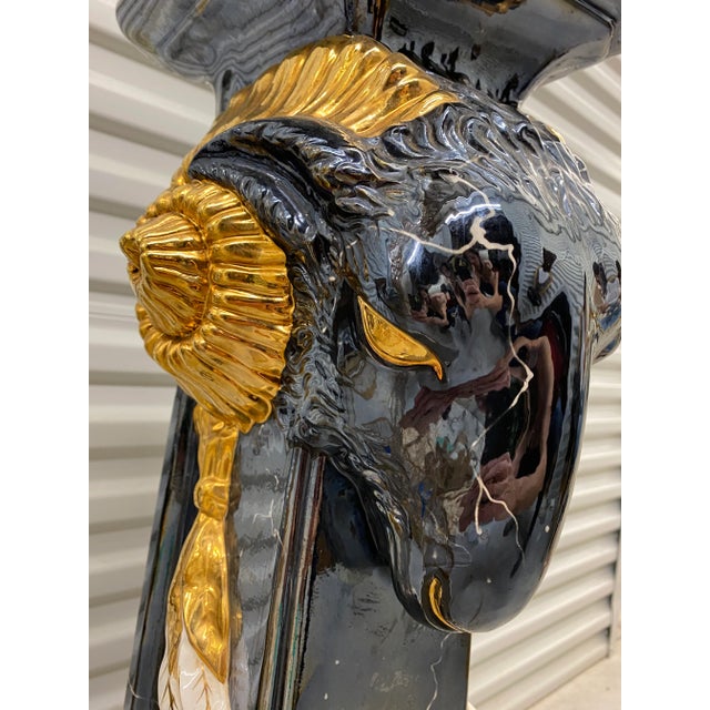 Italian Neoclassical Porcelain Ram Head Pedestal For Sale - Image 9 of 11