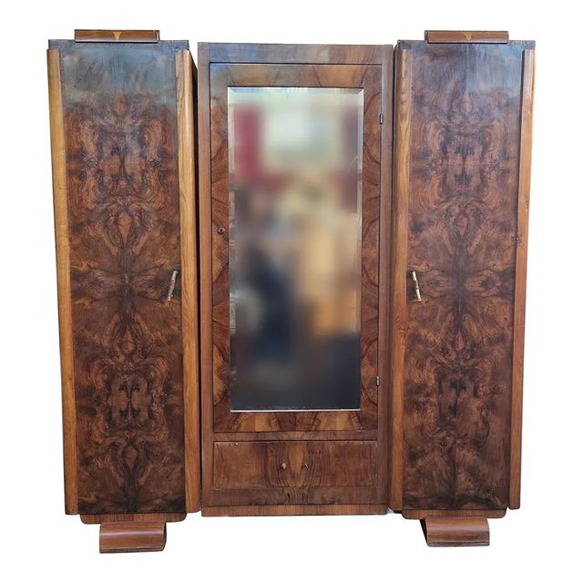1930s Art Deco Walnut Wardrobe, 1980s For Sale - Image 5 of 5