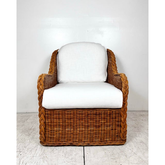 Late 20th Century Vintage Wicker Work Style Wicker Rattan Lounge Chair For Sale - Image 5 of 12