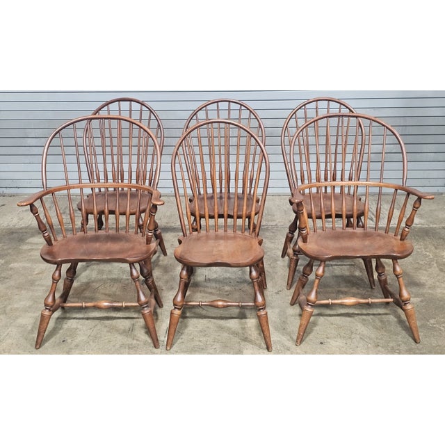American Set of 6 Nichols & Stone (Stickley) Sack Back Arm & Bow Back Side Windsor Chairs For Sale - Image 3 of 14