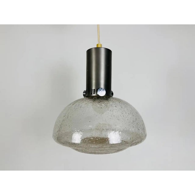 Black Rare Doria Midcentury Brass and Ice Glass Pendant Lamp, 1960s For Sale - Image 8 of 13