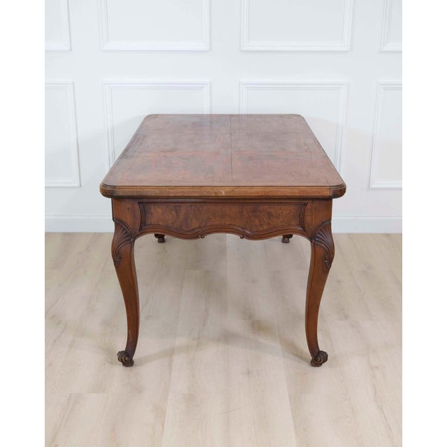 Wood Louis XV Style Flat Center Desk in Walnut and Elm For Sale - Image 7 of 9