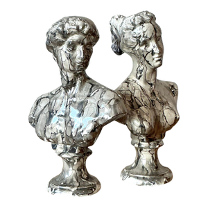 Vintage Neoclassical Marbled Glaze Figures - Set of Two