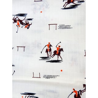 Vintage Polo Players & Horses Fabric Semi Sheer Print 3y For Sale