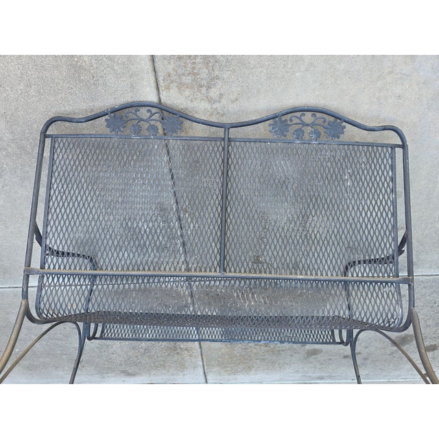 Vintage Russell Woodard Attributed Wrought Iron Briarwood Daisy Bench Settee For Sale - Image 16 of 17