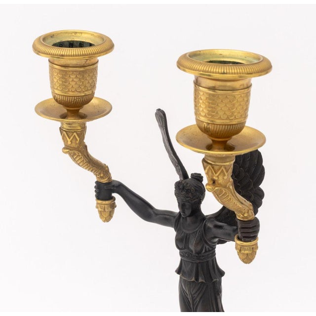 Metal Empire Style Patinated and Gilt Metal Candelabra, Pair For Sale - Image 7 of 11