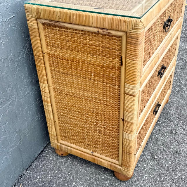 Boho Chic Wicker Wrapped Rattan Chest of Drawers With Mirror For Sale - Image 9 of 10