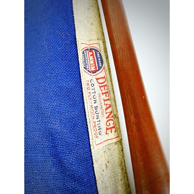 Textile Vintage Blue & White Nautical Burgee Pennant Flag on Wooden Staff – Defiance Cotton Bunting – Coastal Maritime Decor For Sale - Image 7 of 11