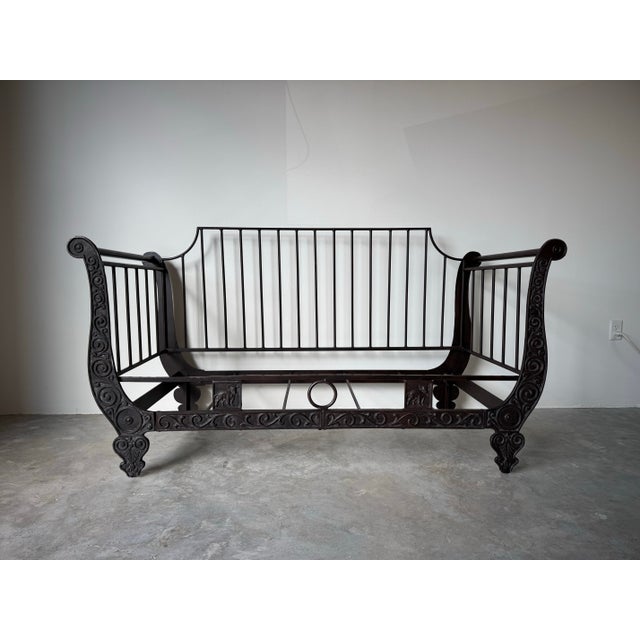 Ernest Hemingway " the Bull " Iron and Leather Sofa by Thomasville/ Sold For Sale - Image 4 of 12