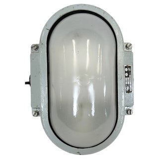 Industrial Cast Aluminium Wall Light with Milk Glass from Elektrosvit, 1970s For Sale