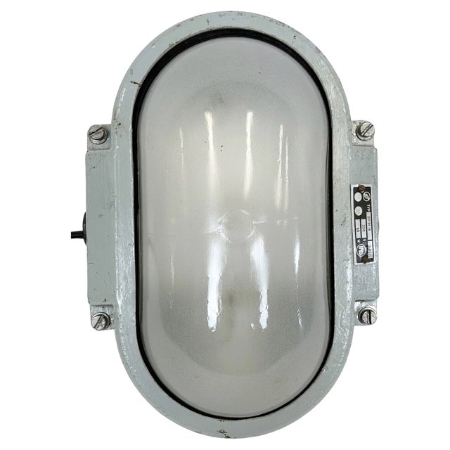 Industrial Cast Aluminium Wall Light with Milk Glass from Elektrosvit, 1970s For Sale