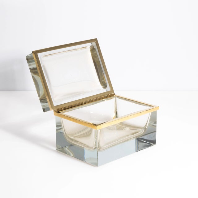 Giant Hand Blown Murano Box in Crystal With 24-Karat Gold Flecks and Brass Fittings For Sale In Los Angeles - Image 6 of 12