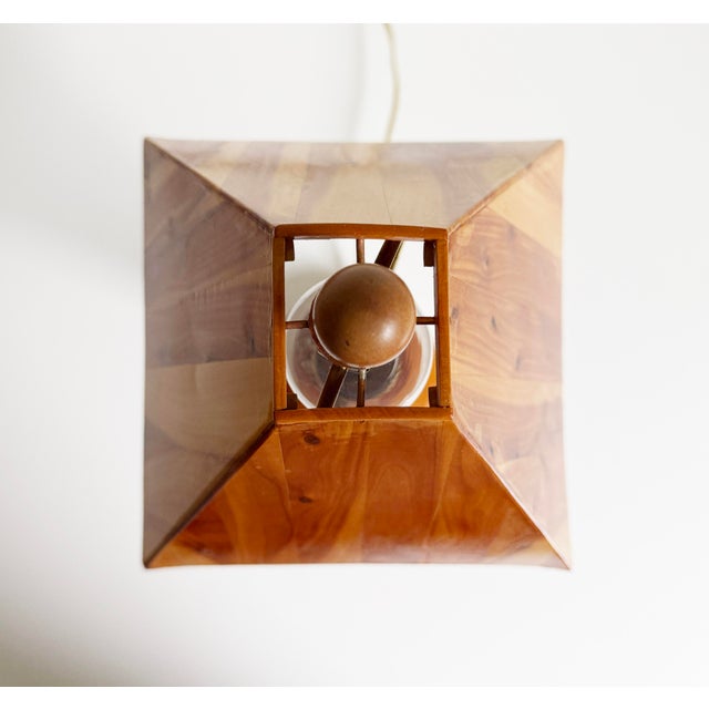 Rustic Vintage Folk Art Wood Shade Table Lamp For Sale - Image 3 of 8